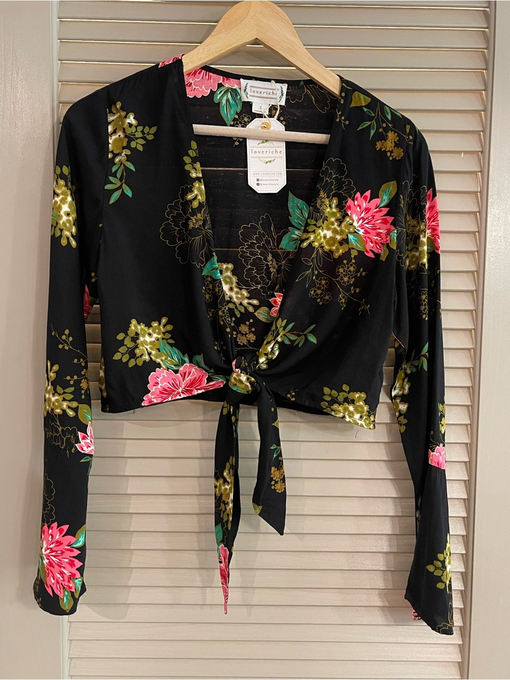 Love Riche Black Floral Tie-Front Blouse